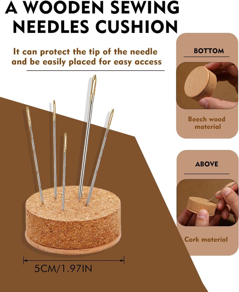 FOUSNOW 19 Pcs Hand Sewing Needles Kit, Assorted Sewing Needles with Wooden Sewing Needles Cushion, Needle Threaders for Hand Sewing, 3 Sizes Hand Stitching Needles for Sewing Repairing Craft - Image 3